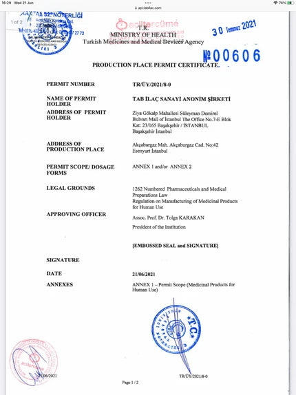Production place permit — Ministry of Health